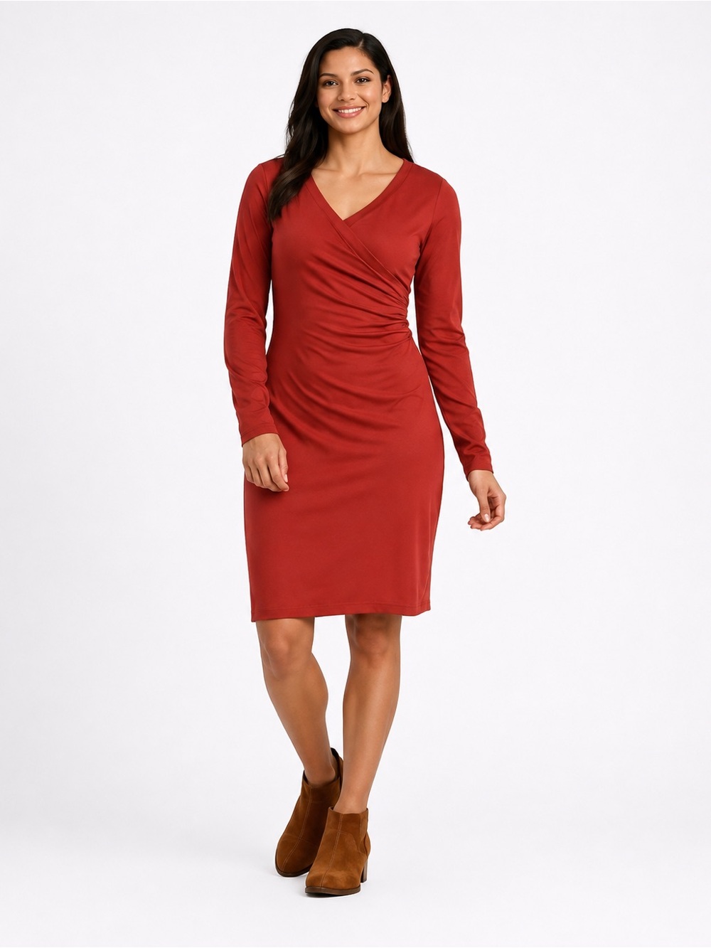 KÜHL Vienna Faux Wrap Ruched Long Sleeve Dress Rust Size XL